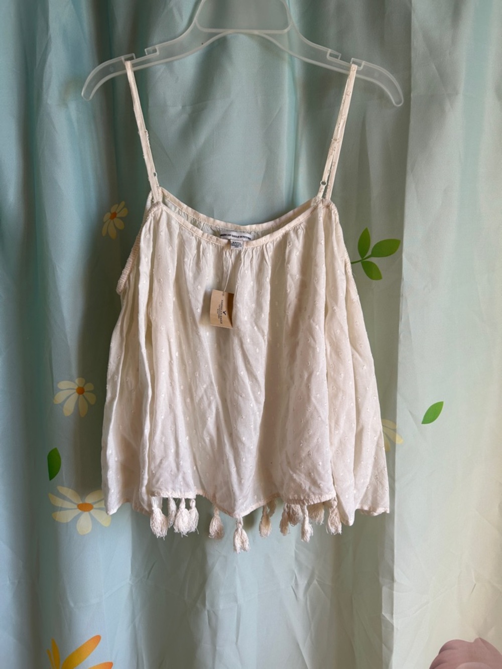 American Eagle Flirty Little Spaghetti Strap Crop Top With Peasant Sleeves
